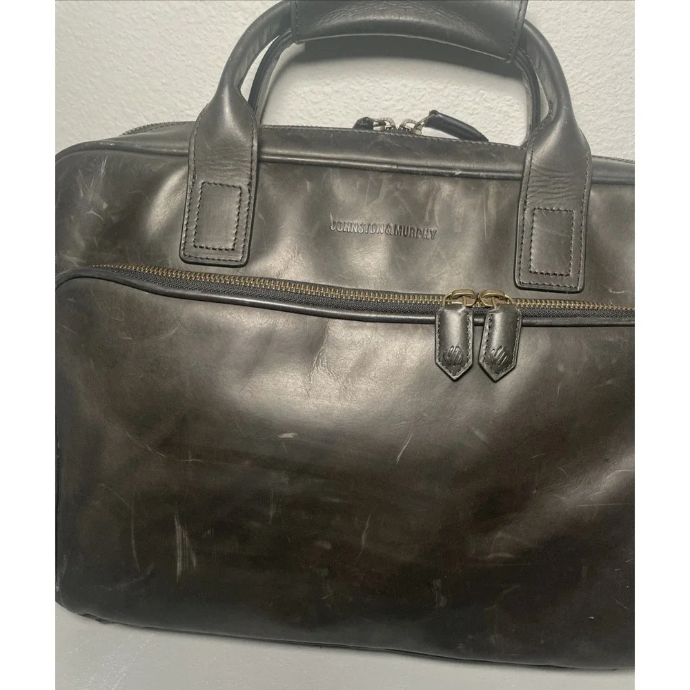 Rare Johnston & Murphy Leather Laptop Briefcase Messenger Bag